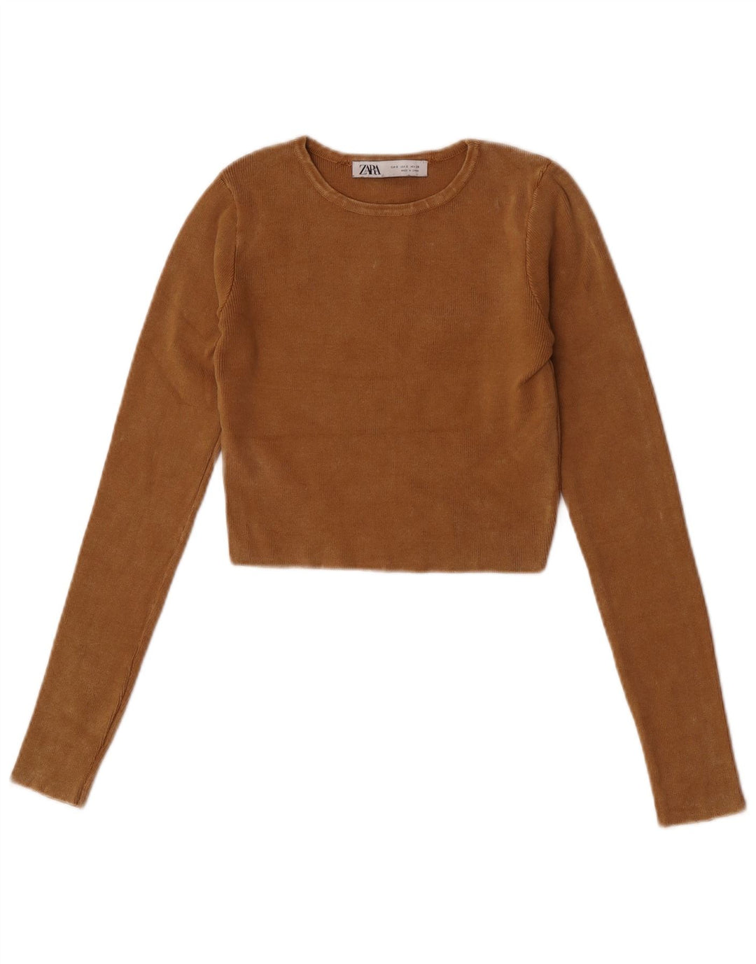 Zara Womens Crop Top Langærmet UK 8 Small Beige Bomuld