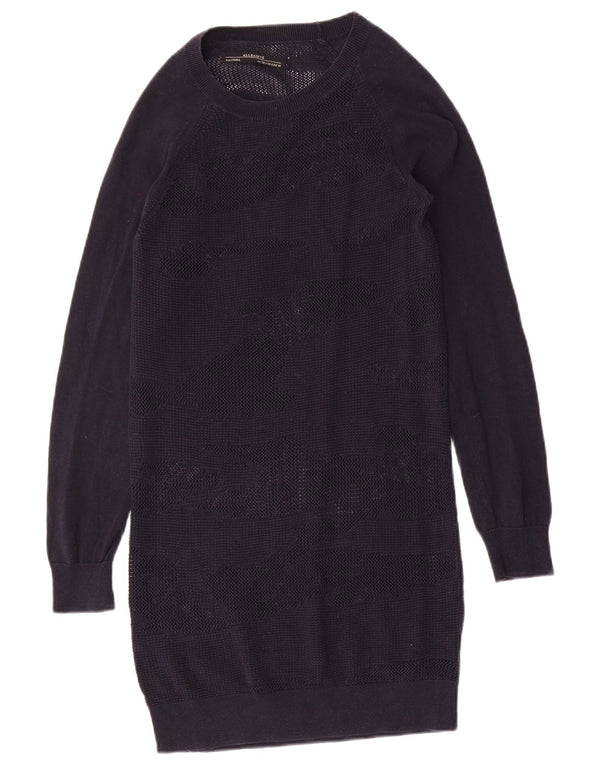 All Saints Dame Se Gennem Langærmet Jumper Kjole UK 8 Small Navy Blue