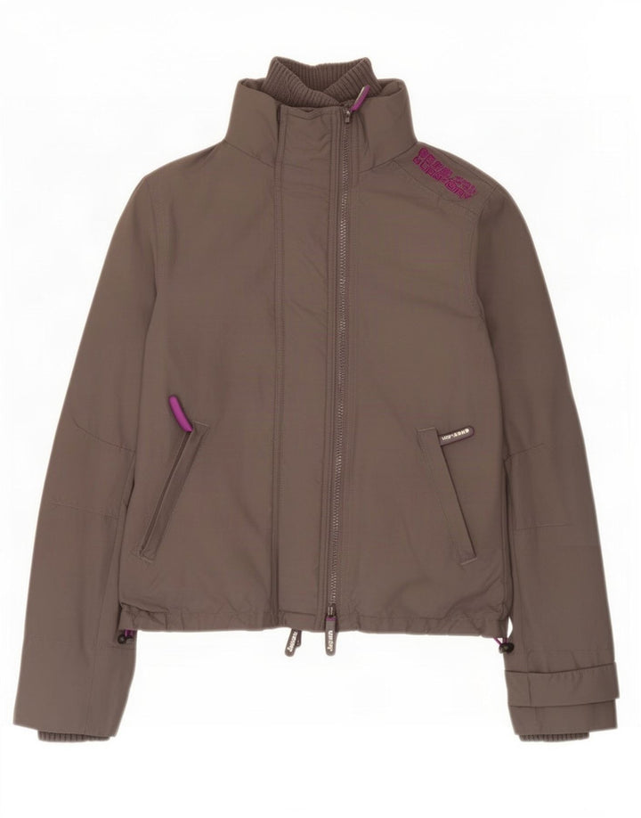 Superdry Womens The Windcheater Graphic Windbreaker Jacket UK 10 Small Grey