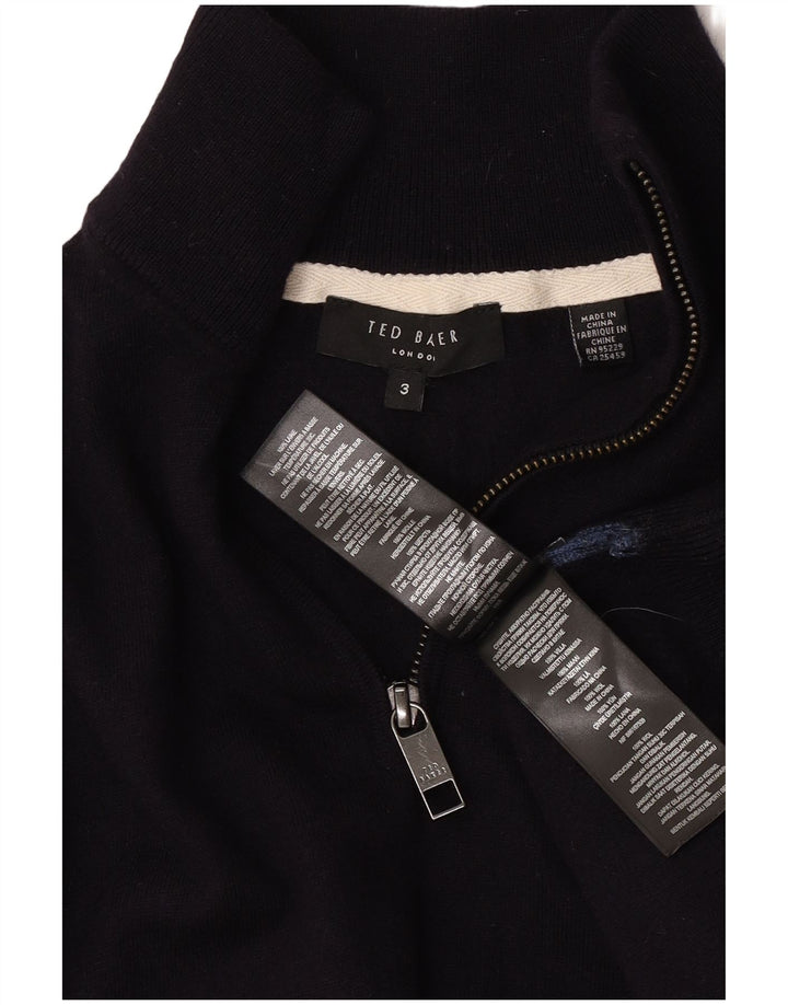 Ted Baker Herre Zip Neck Jumper Sweater Størrelse 3 Medium Navy Blue Uld