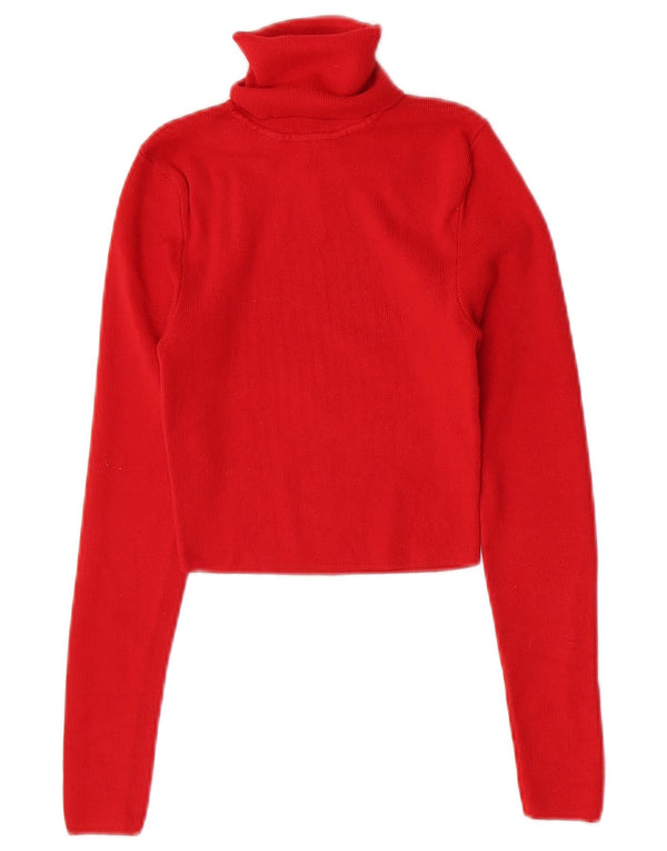 Zara Womens Crop Roll Neck Top Langærmet UK 12 Medium Red Viscose