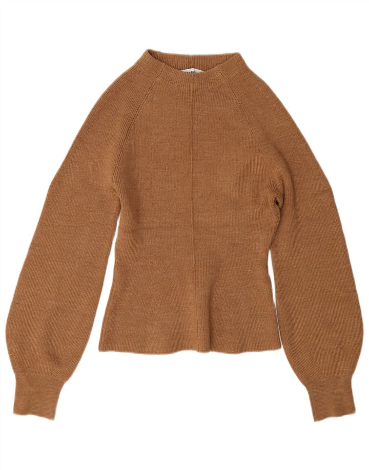 Zara Dame Turtle Neck Jumper Sweater UK 10 Small Brown Acryl