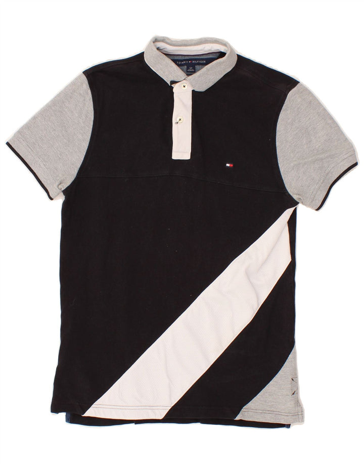 TOMMY HILFIGER Mens Polo Shirt Small Black Colourblock Cotton Vintage Tommy Hilfiger and Second-Hand Tommy Hilfiger from Messina Hembry 