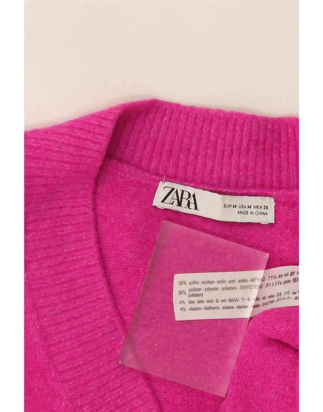 Zara Womens Oversized V-hals sweater UK 14 Medium Pink Akryl