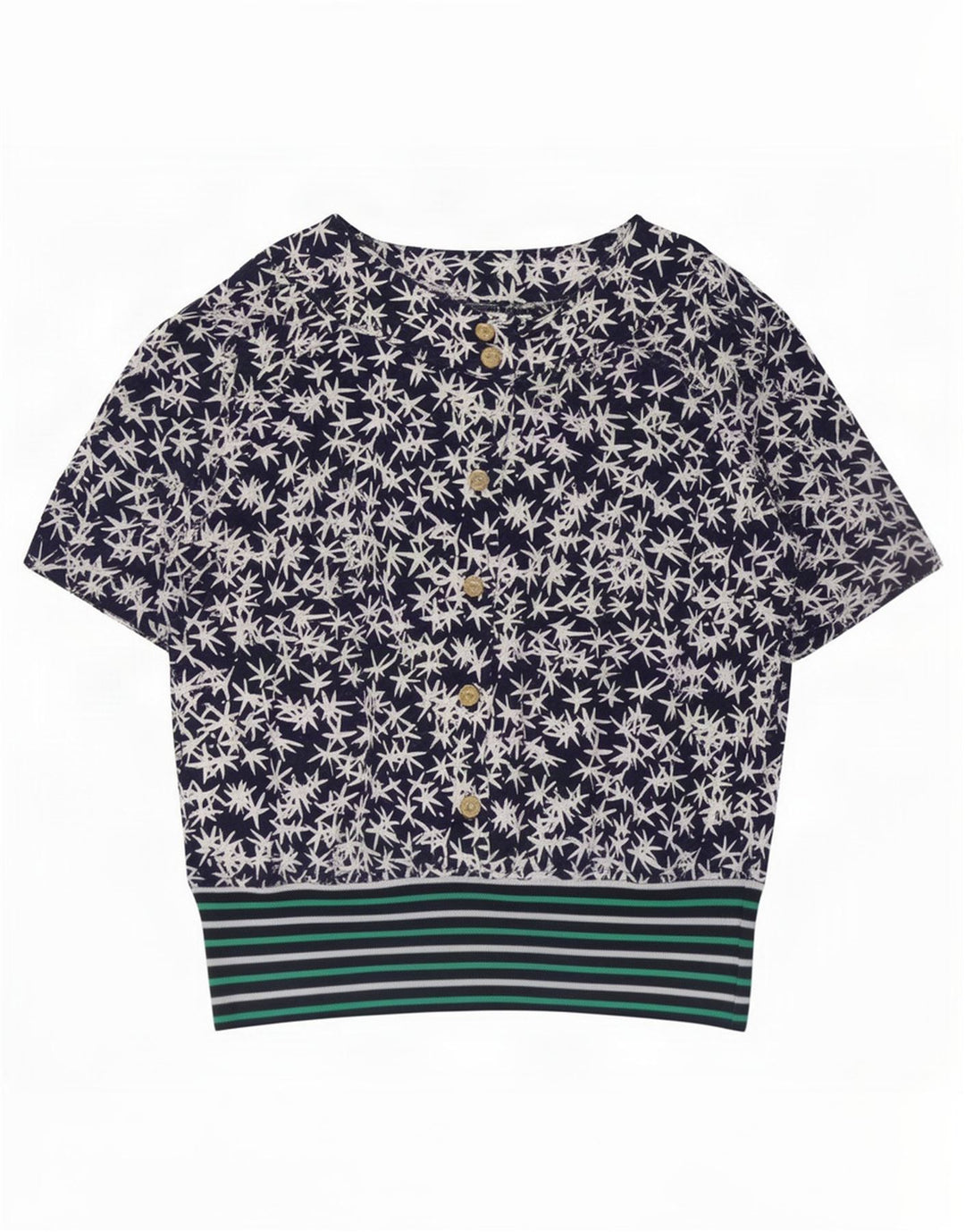 Vintage Dame Bluse Top IT 44 Medium Navy Blue Floral