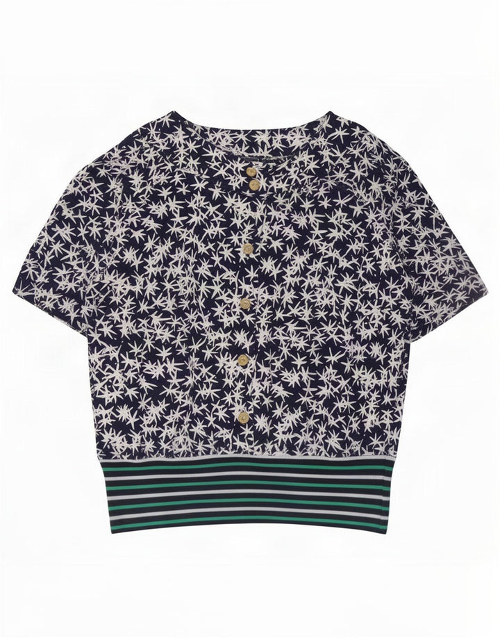 Vintage Dame Bluse Top IT 44 Medium Navy Blue Floral