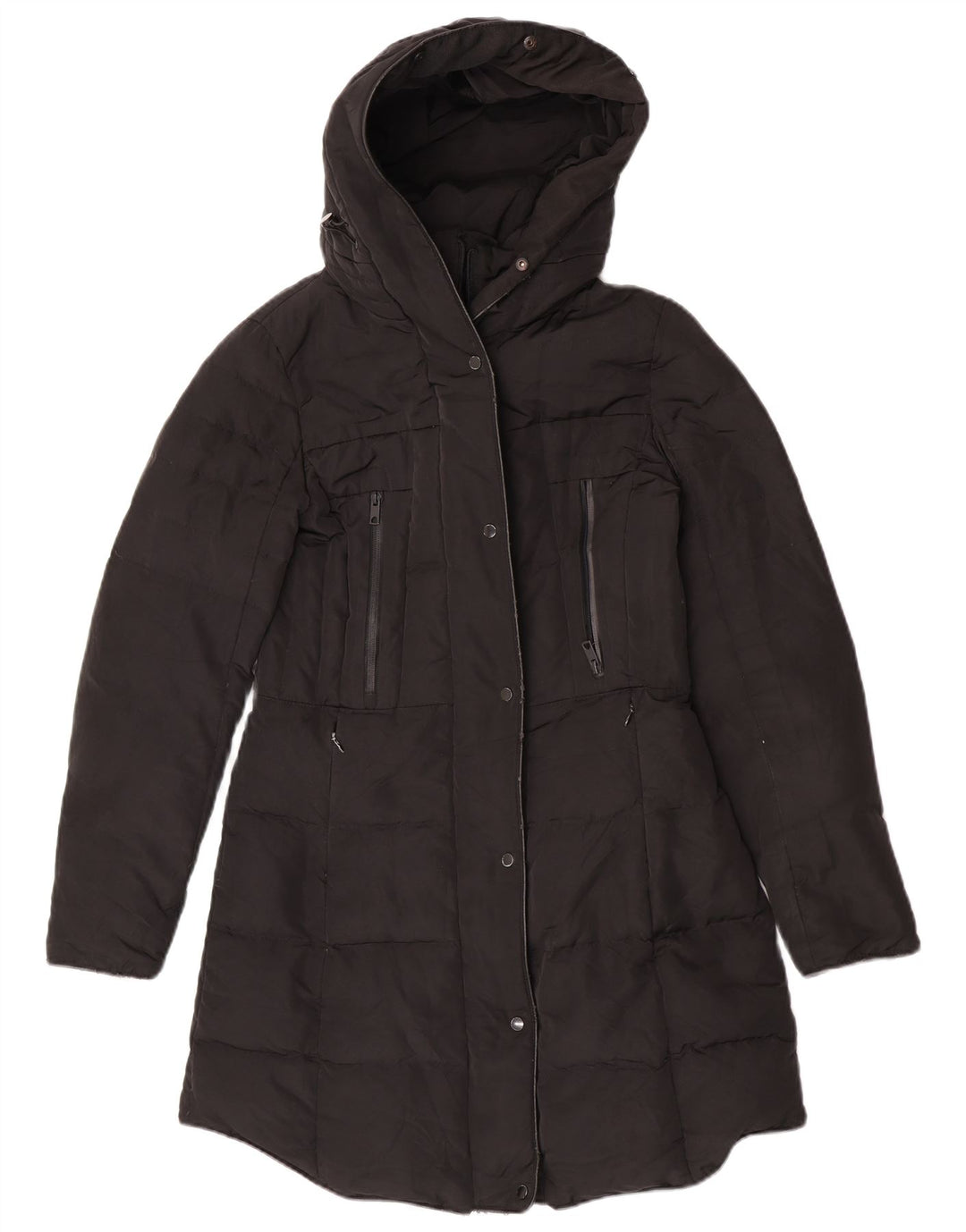 Zara Dame Hætte Polstret Frakke UK 14 Medium Sort