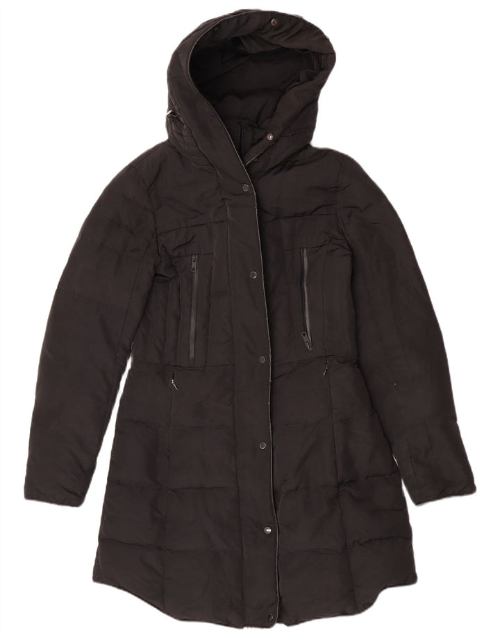 Zara Dame Hætte Polstret Frakke UK 14 Medium Sort