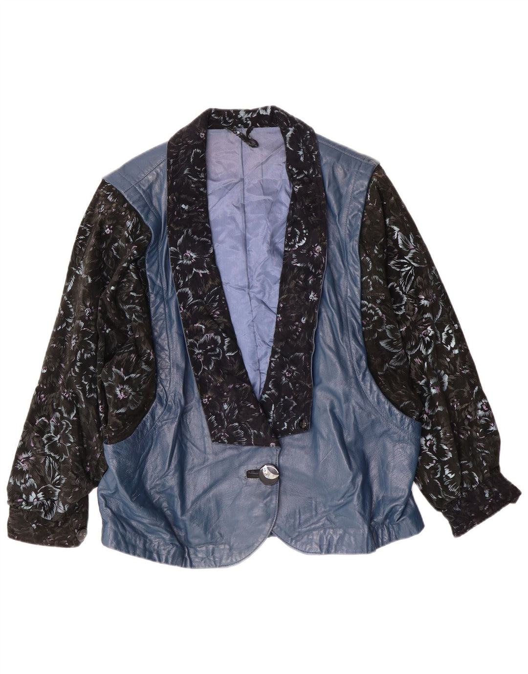 Vintage dame læderjakke UK 14 Large Blue Floral Retro