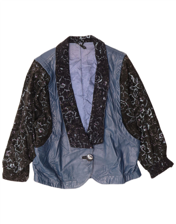 Vintage dame læderjakke UK 14 Large Blue Floral Retro