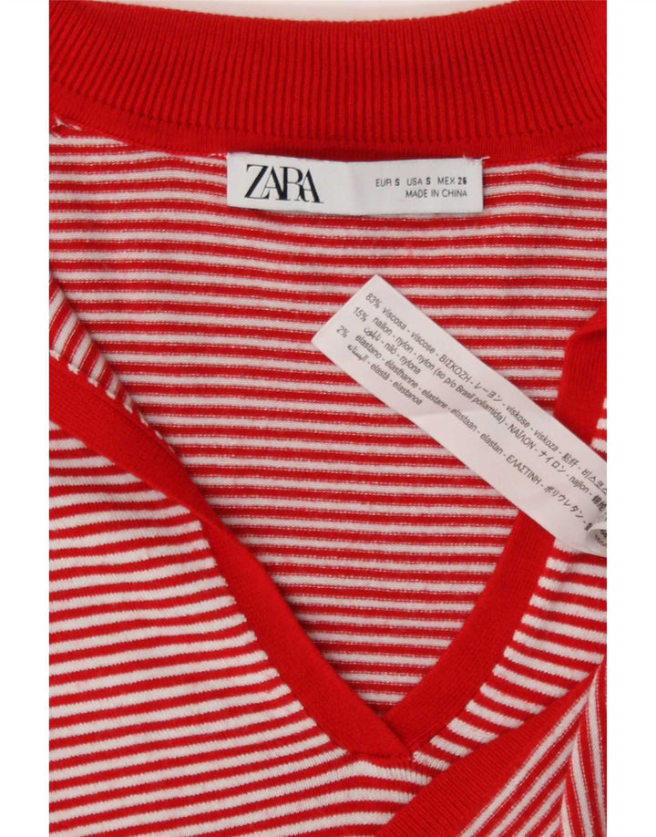 Zara Dame Polo Shirt UK 10 Lille rødstribet viskose