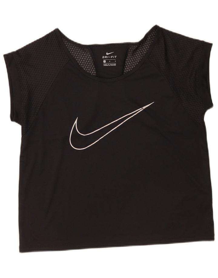 Nike Dame Dri Fit Grafisk T-Shirt Top UK 14 Medium Sort Polyester