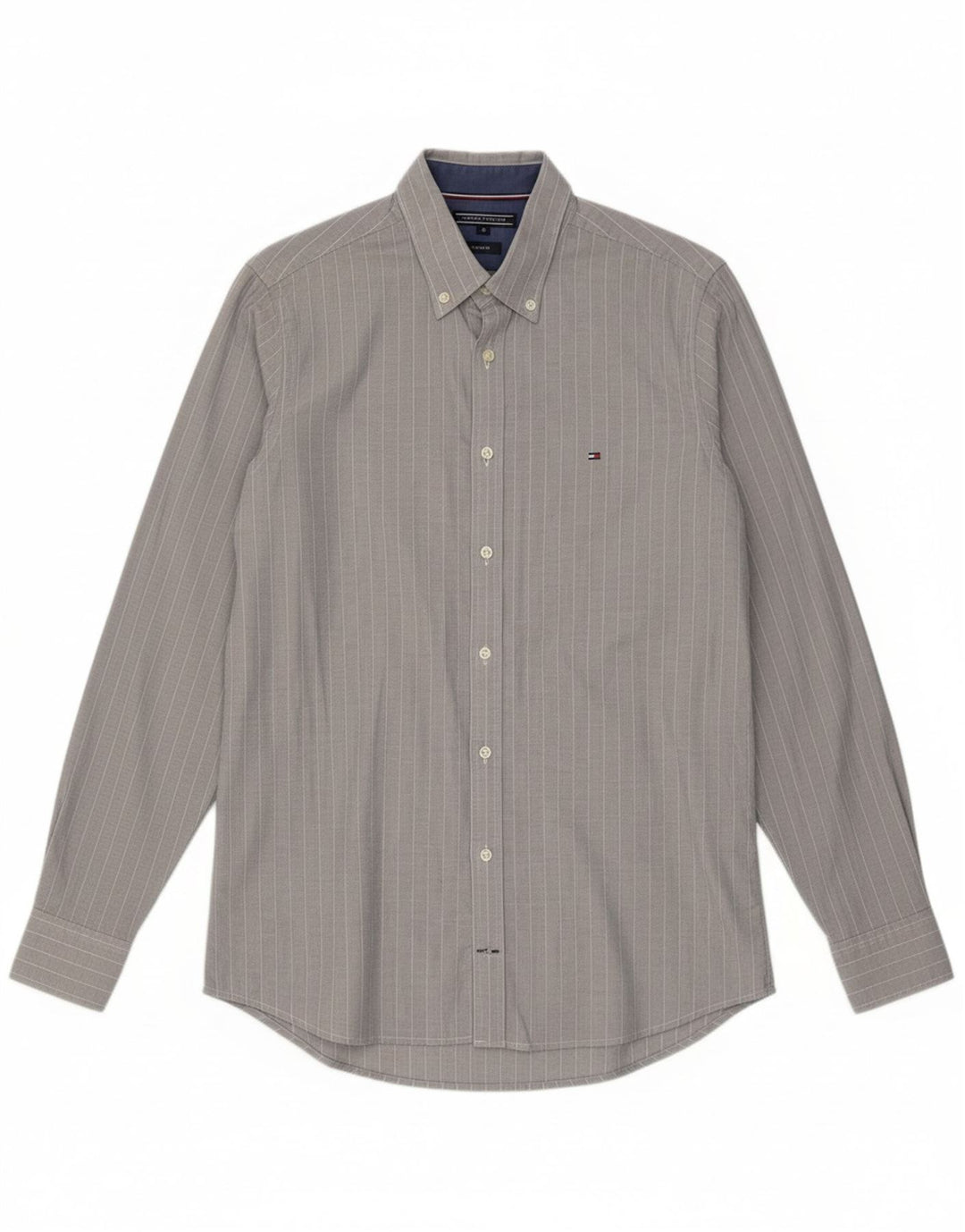 TOMMY HILFIGER Mens Slim Fit Shirt Medium Grey Pinstripe Cotton