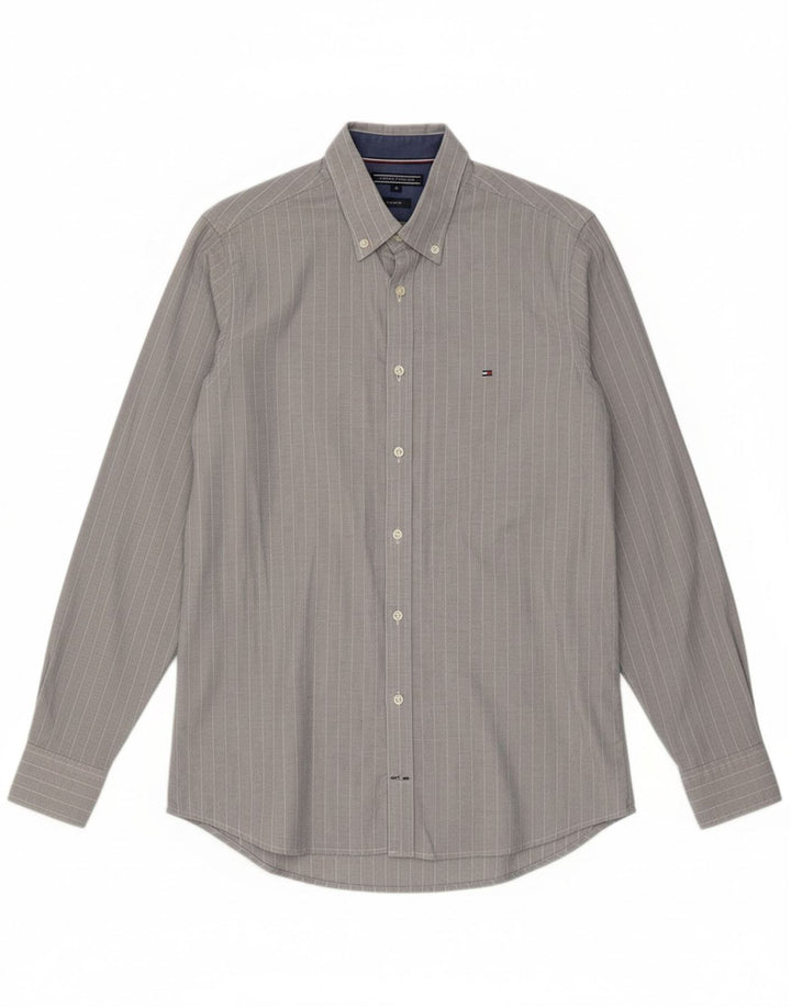 TOMMY HILFIGER Mens Slim Fit Shirt Medium Grey Pinstripe Cotton