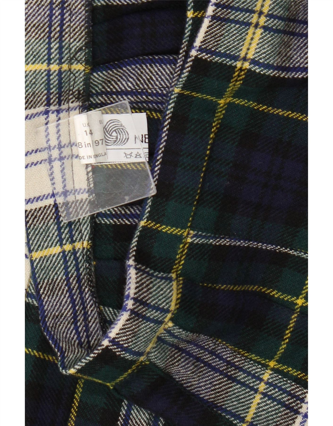 Vintage slå-om nederdel til kvinder UK 14 Mellemgrøn ternet uld