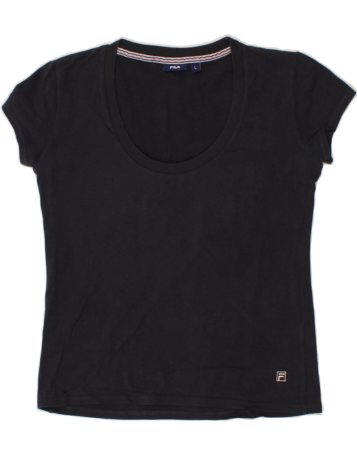 FILA Womens T-Shirt Top UK 14 Large Black Cotton Vintage Fila and Second-Hand Fila from Messina Hembry 