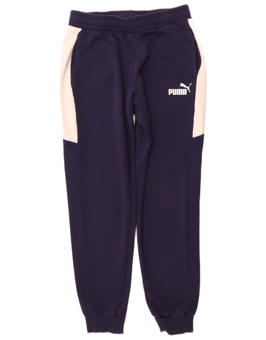 PUMA Mens Tracksuit Trousers Joggers Medium Navy Blue Colourblock Cotton