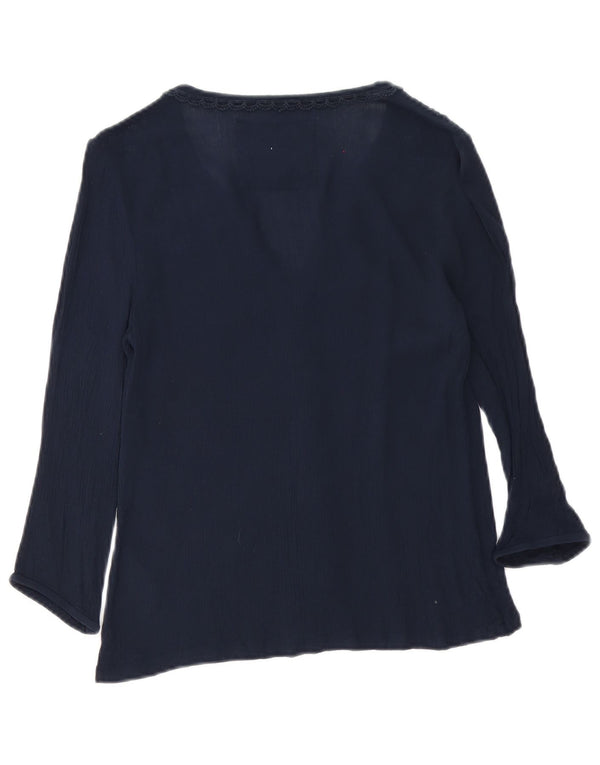 Superdry skjortebluse med 3/4 ærmer til kvinder UK 6 XS marineblå blomstret bomuld