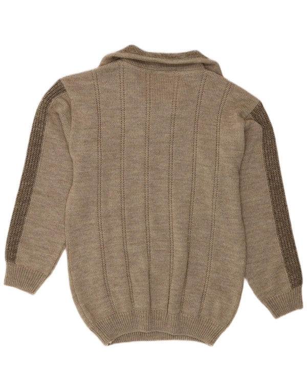 Vintage Herre Zip Neck Jumper Sweater UK 38 Medium Khaki Flecked Polyacrylic