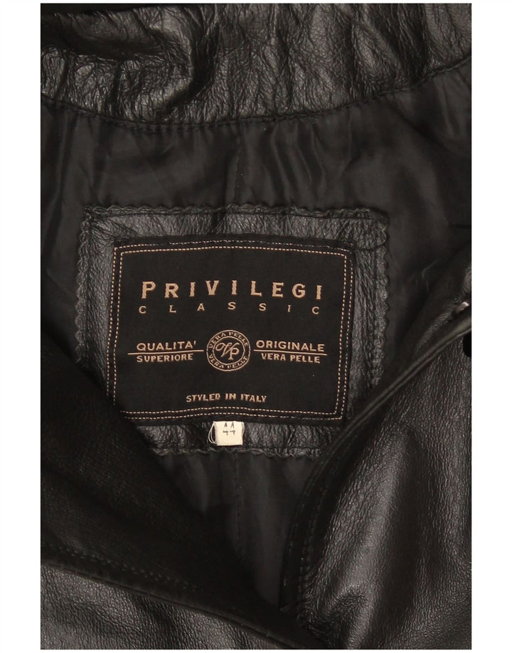 Privilegi Dame Hætte Oversized Læder Frakke IT 44 Medium Sort Læder