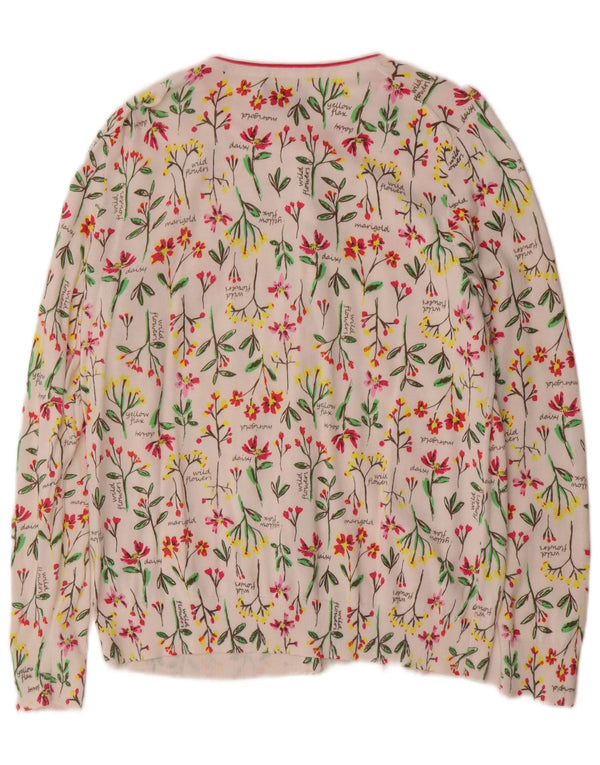 Lands End Dame Cardigan Sweater UK 14 Medium White Floral Cotton