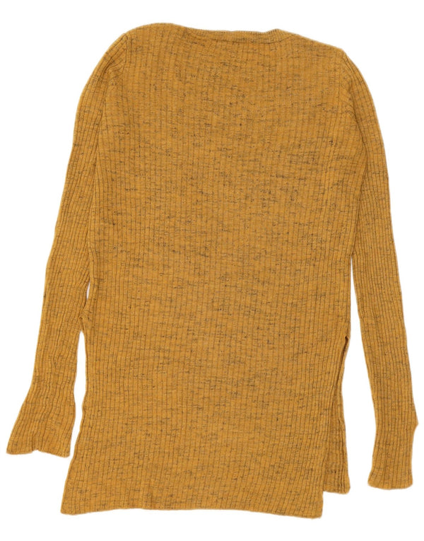 Zara Dame Boat Neck Jumper Sweater UK 10 Small Yellow Flecked Acryl