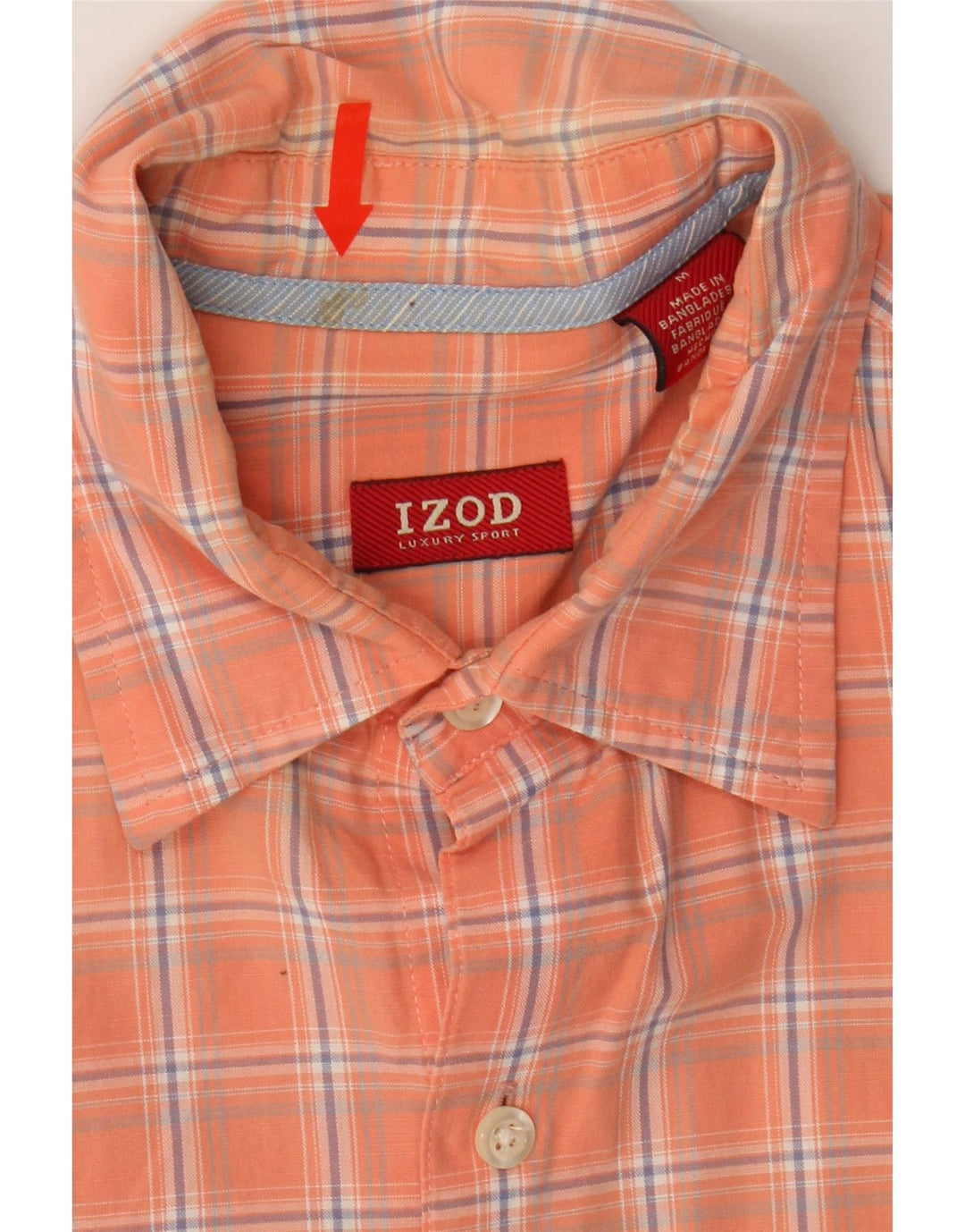 IZOD Mens Short Sleeve Shirt Medium Orange Check Vintage Izod and Second-Hand Izod from Messina Hembry 