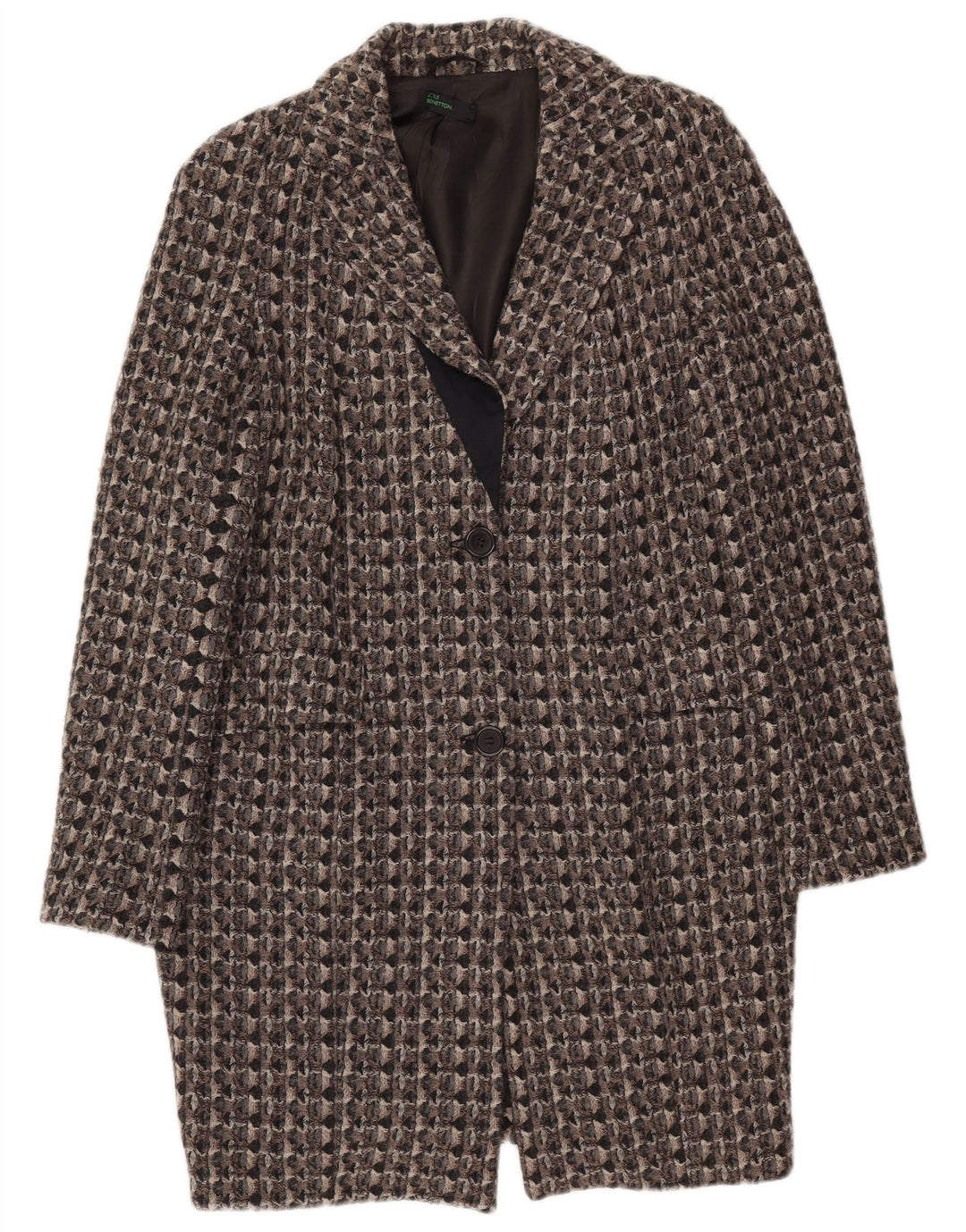 Benetton Dame Overfrakke IT 42 Medium Grey Geometrisk Uld