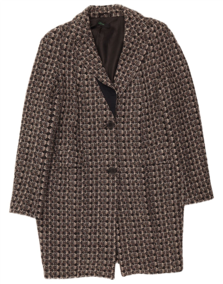 Benetton Dame Overfrakke IT 42 Medium Grey Geometrisk Uld