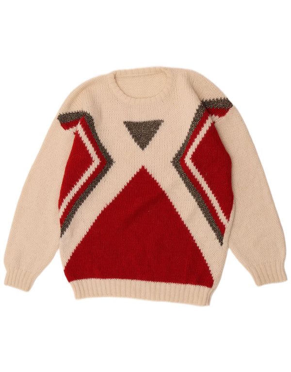 Vintage dame sweater med rund hals DK 18 XL Off White Colourblock