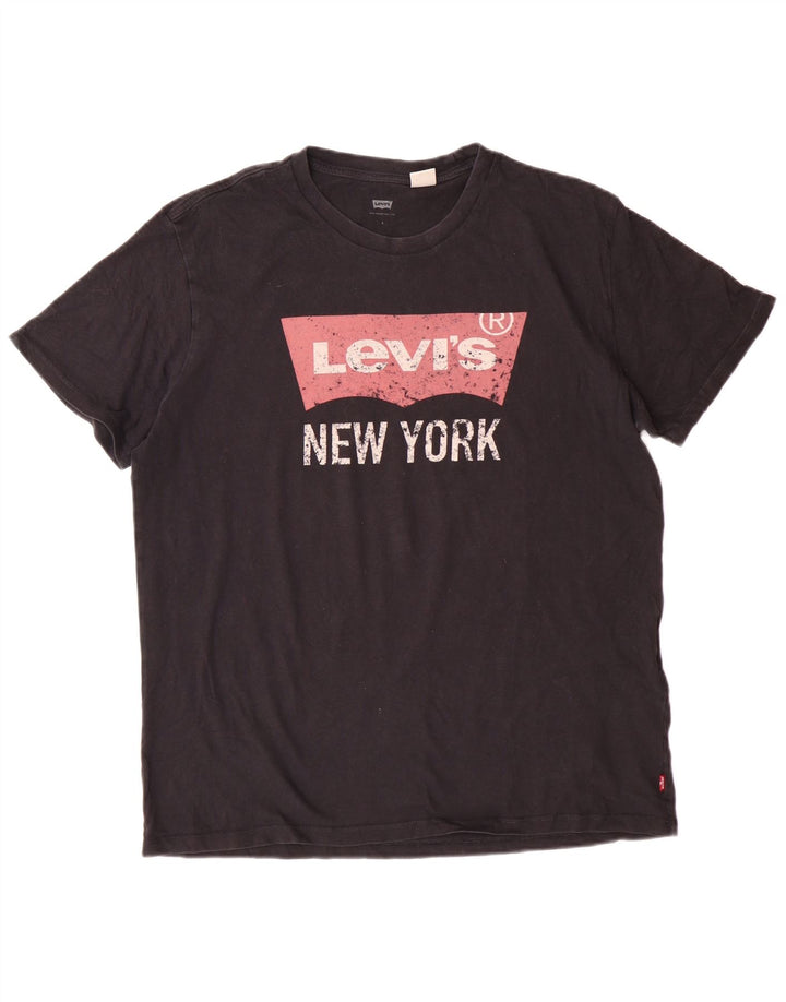 LEVI'S Grafisk T-shirt top til kvinder UK 16 Stor sort bomuld