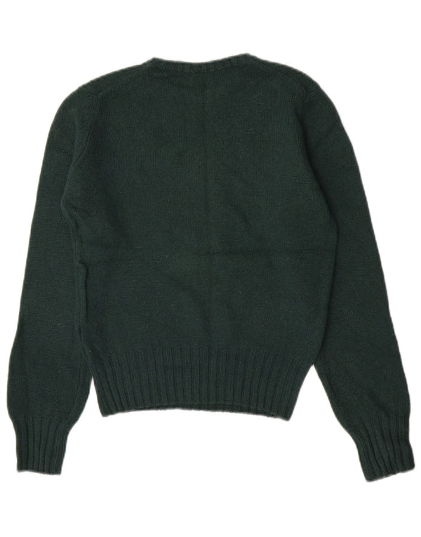 Benetton Womens Crop Graphic Crew Neck Jumper Sweater UK 10 Small Green