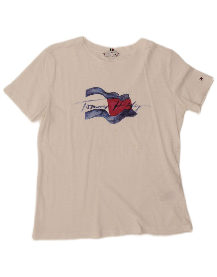TOMMY HILFIGER Grafisk T-shirt top til kvinder DK 6 XS hvid bomuld