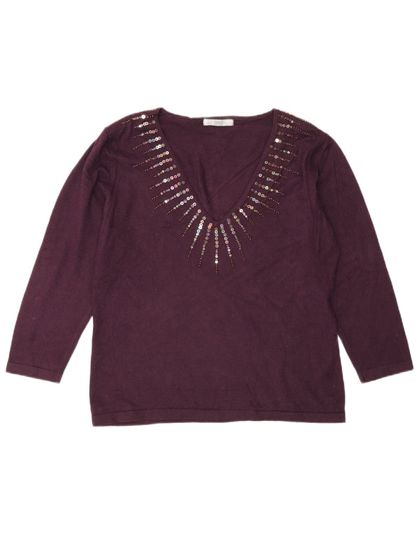 Marks & Spencer Dame V-hals sweater UK 16 Large Burgundy Viscose