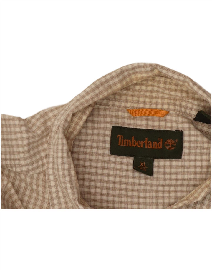 TIMBERLAND Kortærmet herreskjorte XL Beige ternet bomuld