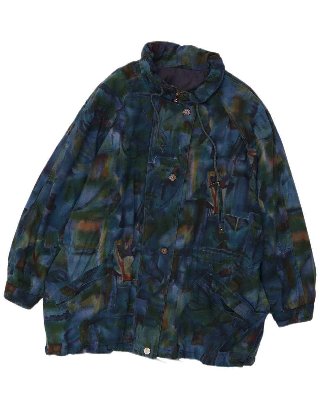 VINTAGE Dame Oversized Windbreaker Coat UK 20 2XL Navy Blue Tie Dye