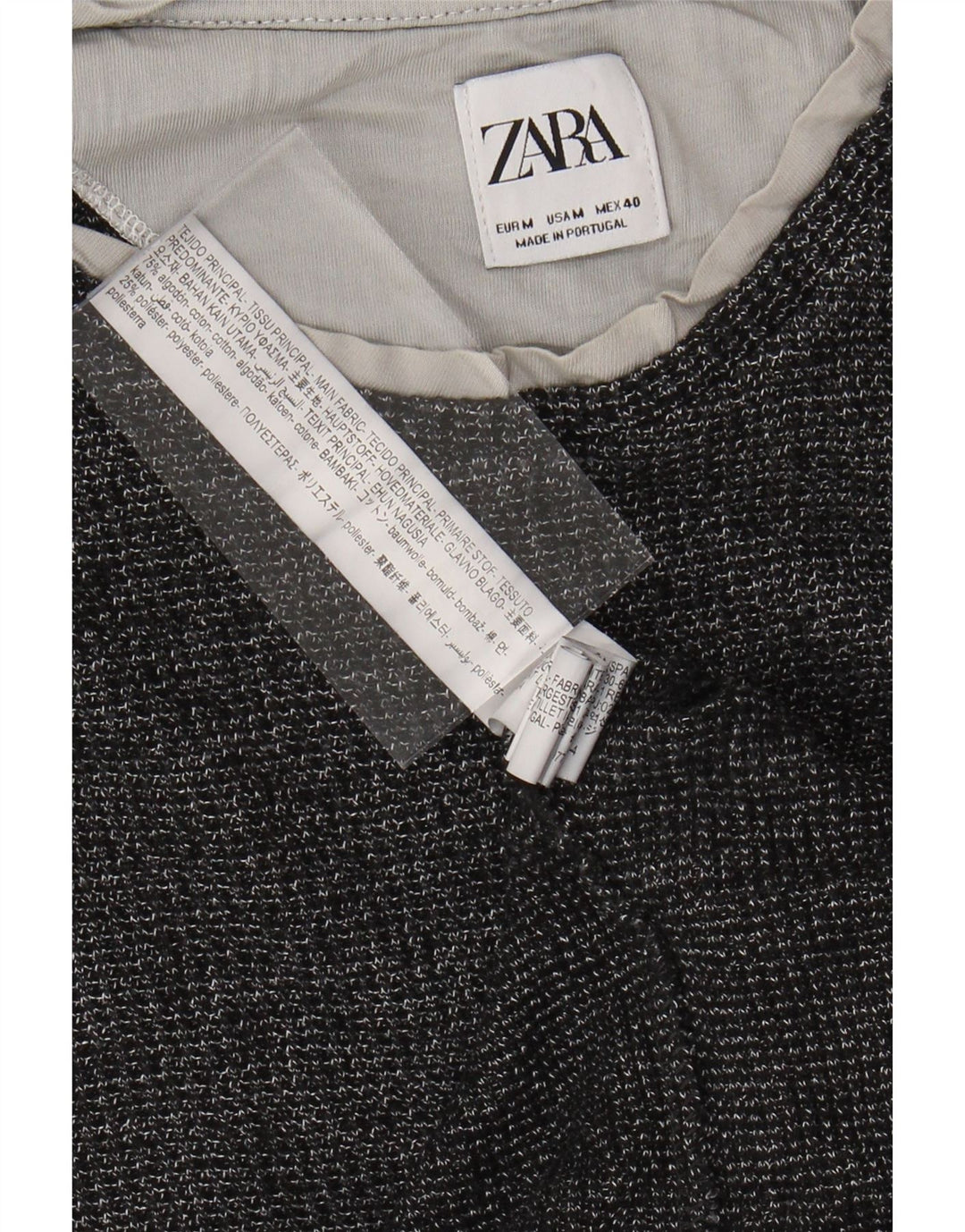 ZARA Dame Top Langærmet UK 14 Mellemgrå Flecked Bomuld