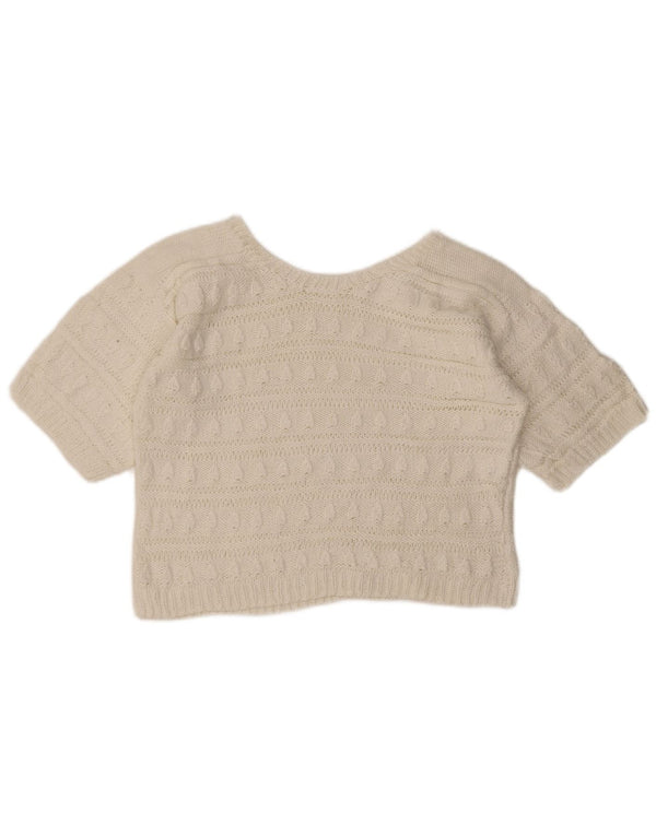 Vintage kvinders kortærmet bådhals sweater UK 14 Medium White