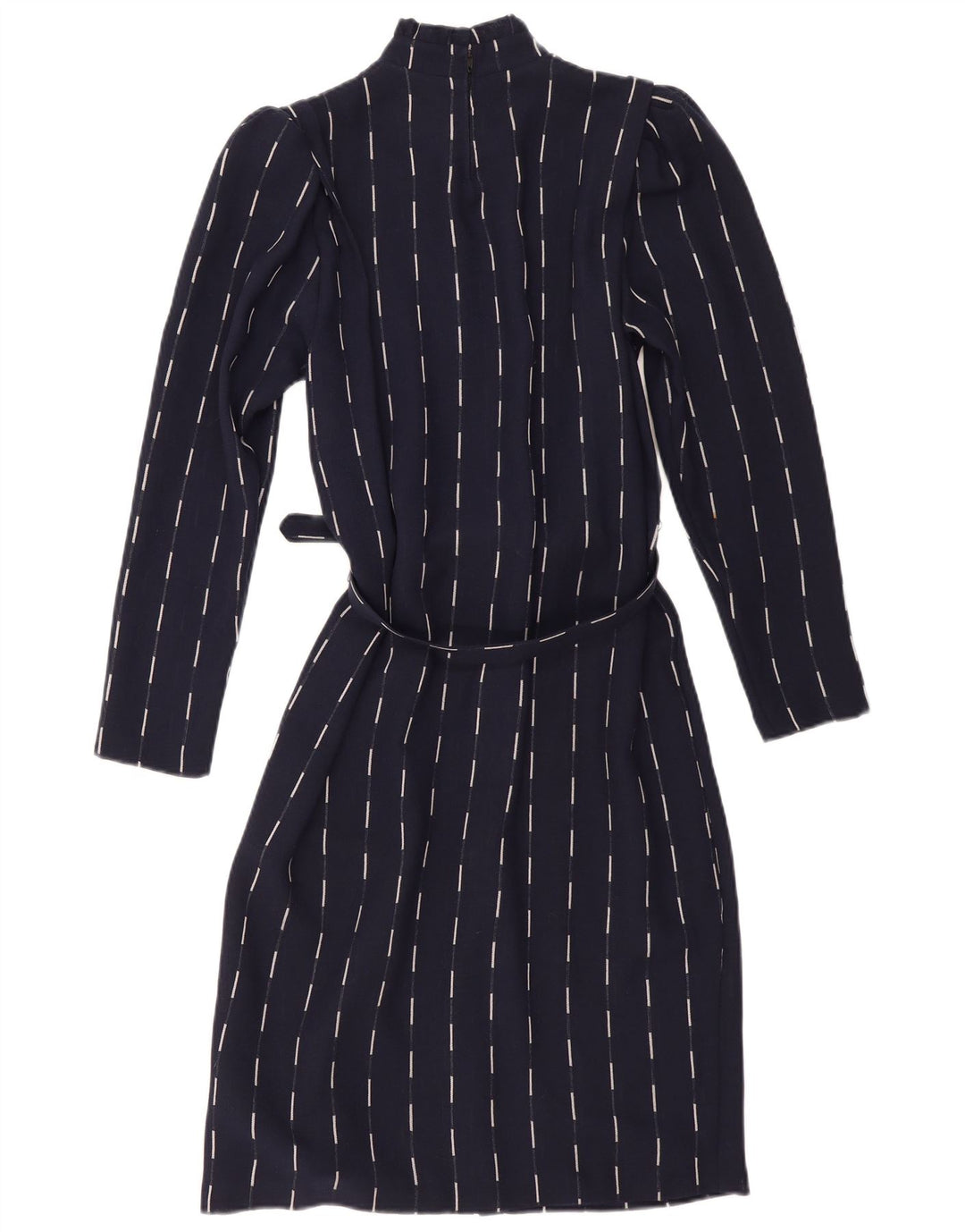 Vintage Dame Langærmet Basic Kjole UK 12 Medium Navy Blue Stribet