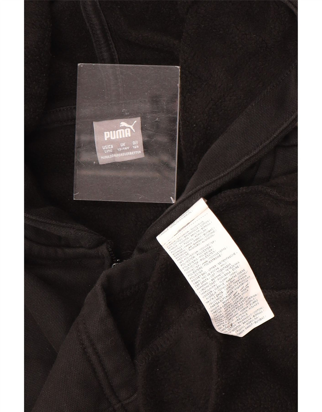 PUMA piger grafisk hættetrøje med lynlås 13-14 år sort bomuld