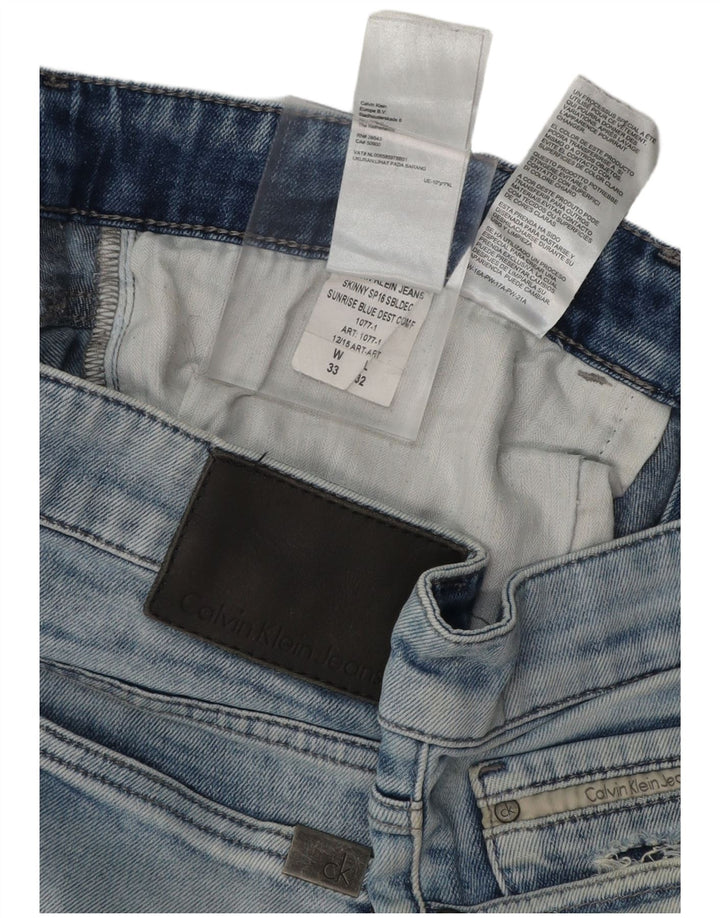 CALVIN KLEIN Herre Distressed Skinny Jeans 33 L32 Blå Bomuld