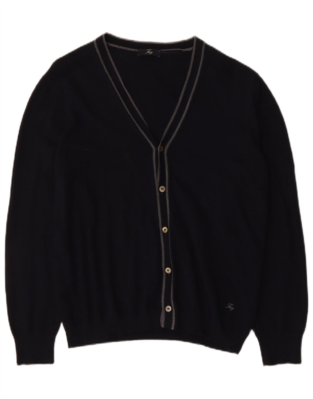 Fay Herre Cardigan Sweater IT 52 Large Navy Blue Virgin Wool