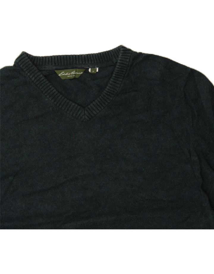 EDDIE BAUER Mens Tall V-Neck Jumper Sweater Large Green Cotton Vintage Eddie Bauer and Second-Hand Eddie Bauer from Messina Hembry 