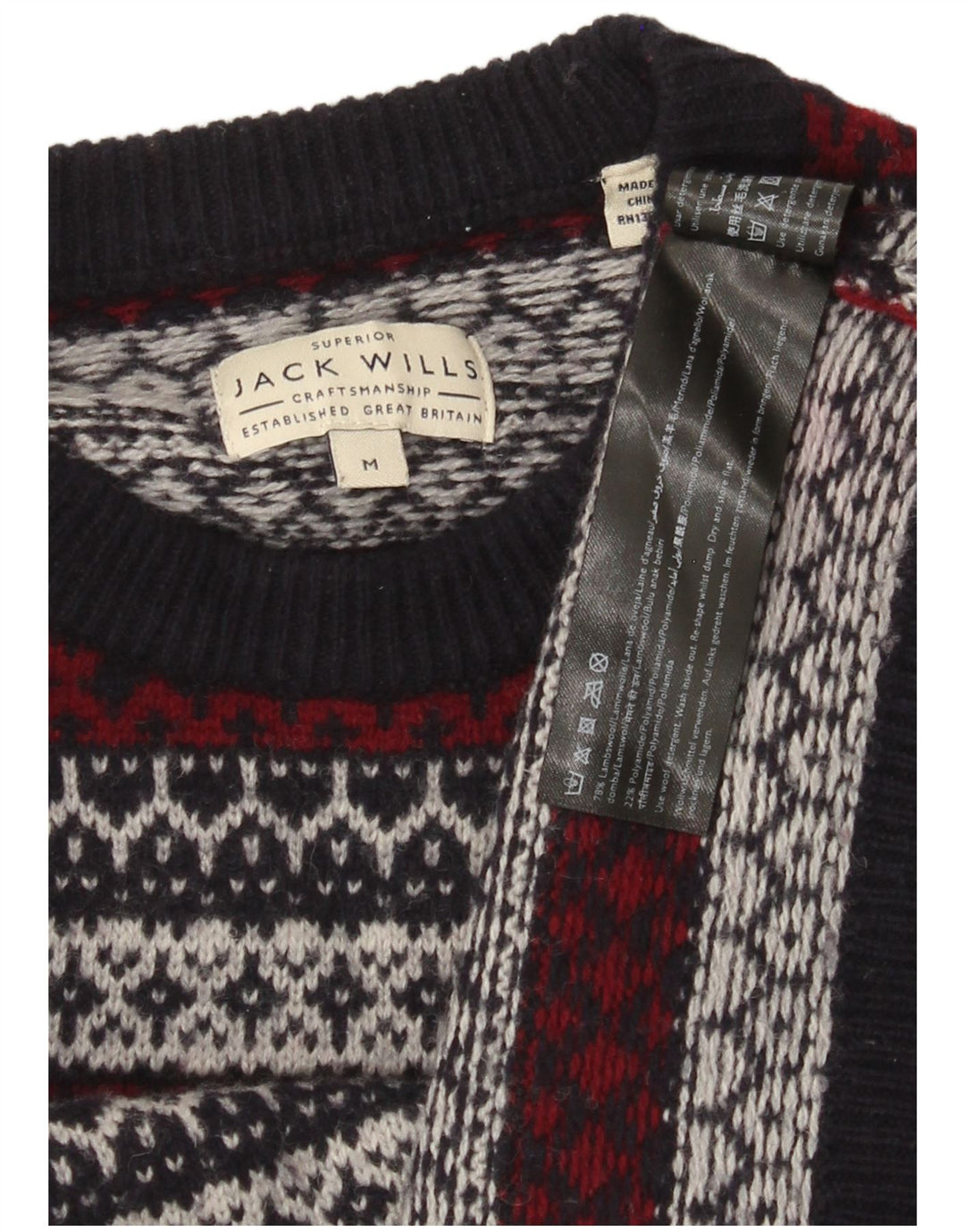 Jack Wills Herre Crew Neck Jumper Sweater Medium Navy Blue Fair Isle