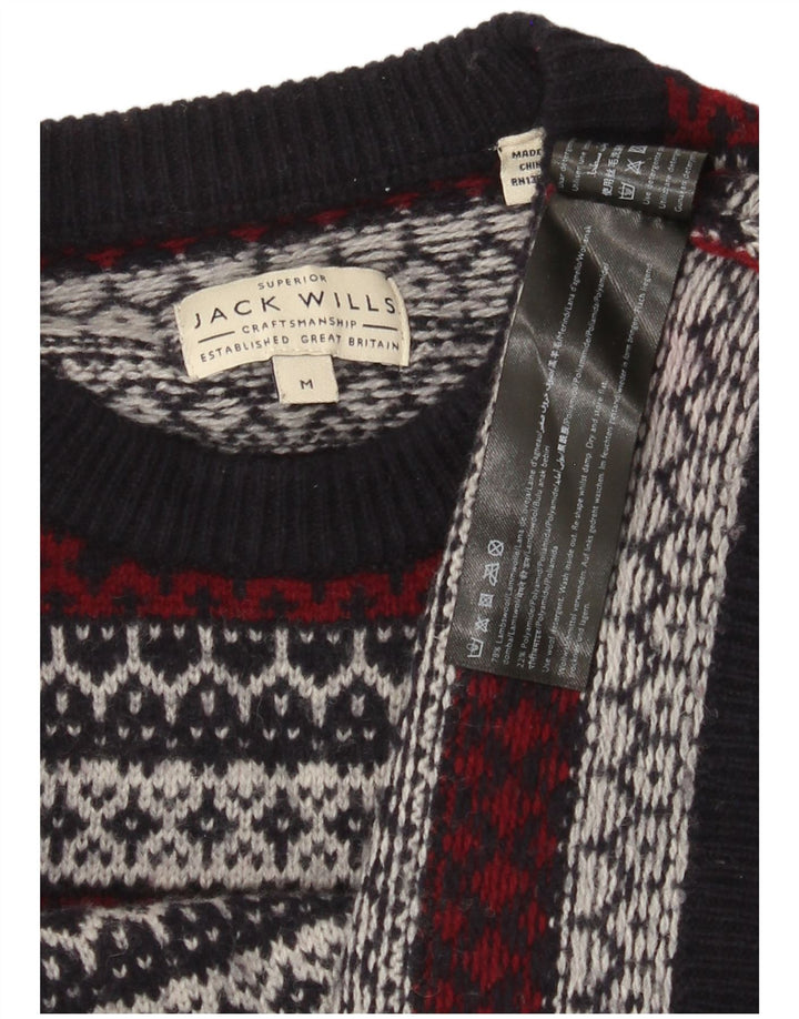 Jack Wills Herre Crew Neck Jumper Sweater Medium Navy Blue Fair Isle