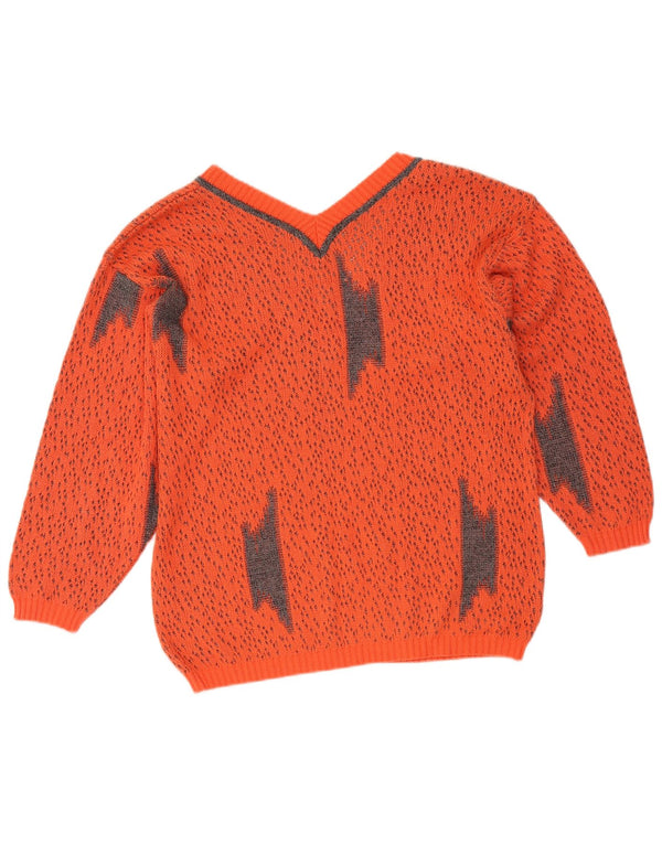 Vintage Dame V-hals sweater UK 16 Large Orange Flecked