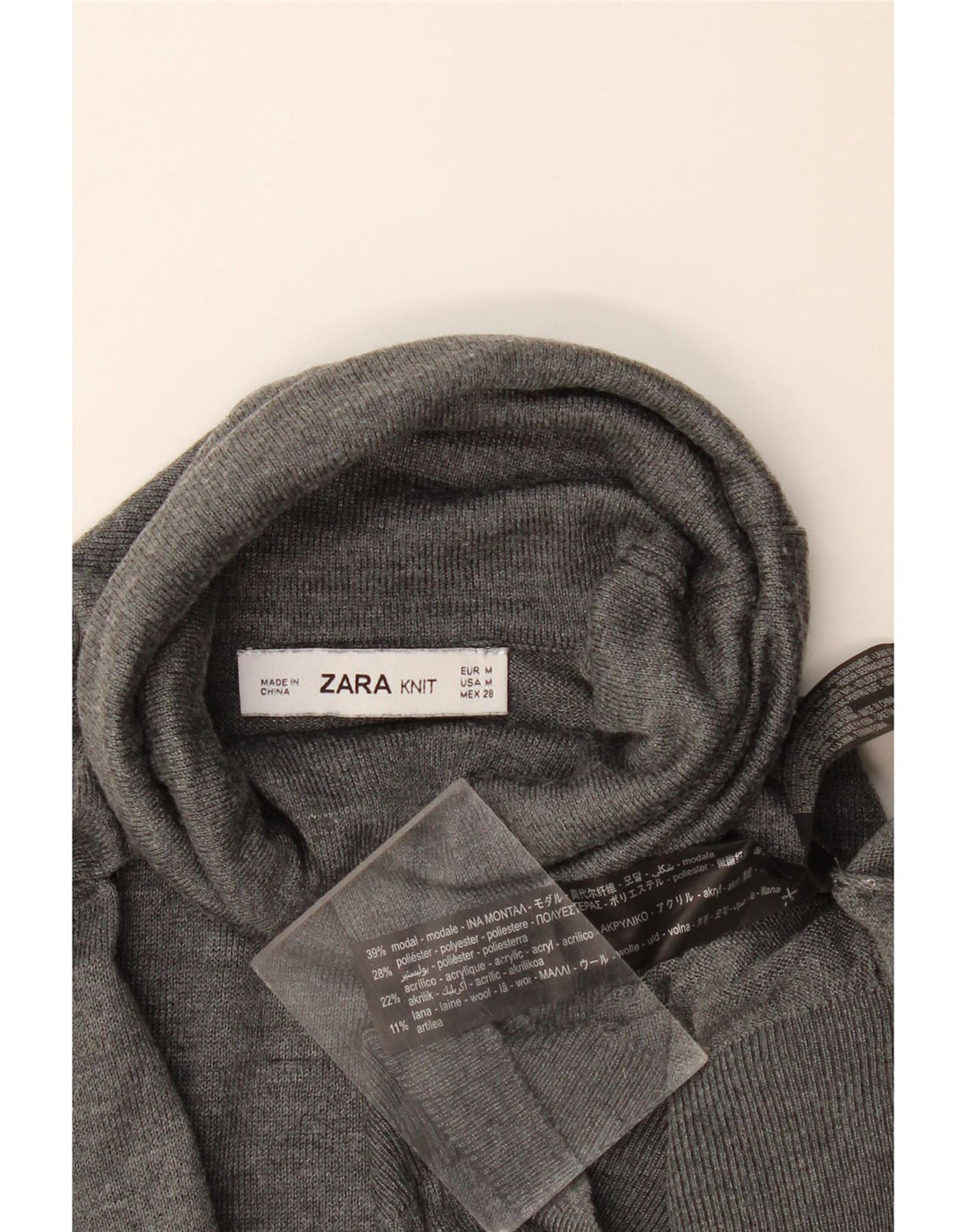 Zara Dame Roll Neck Jumper Sweater UK 14 Medium Grey Modal
