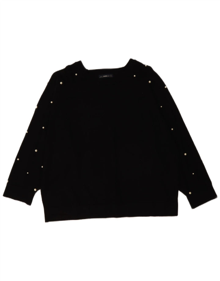 Zara Dame Oversized Boat Neck Jumper Sweater UK 14 Medium Black