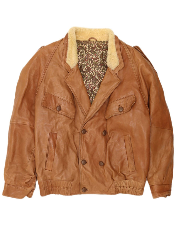 Vintage herre militær dobbeltradet jakke UK 40 stort beige læder