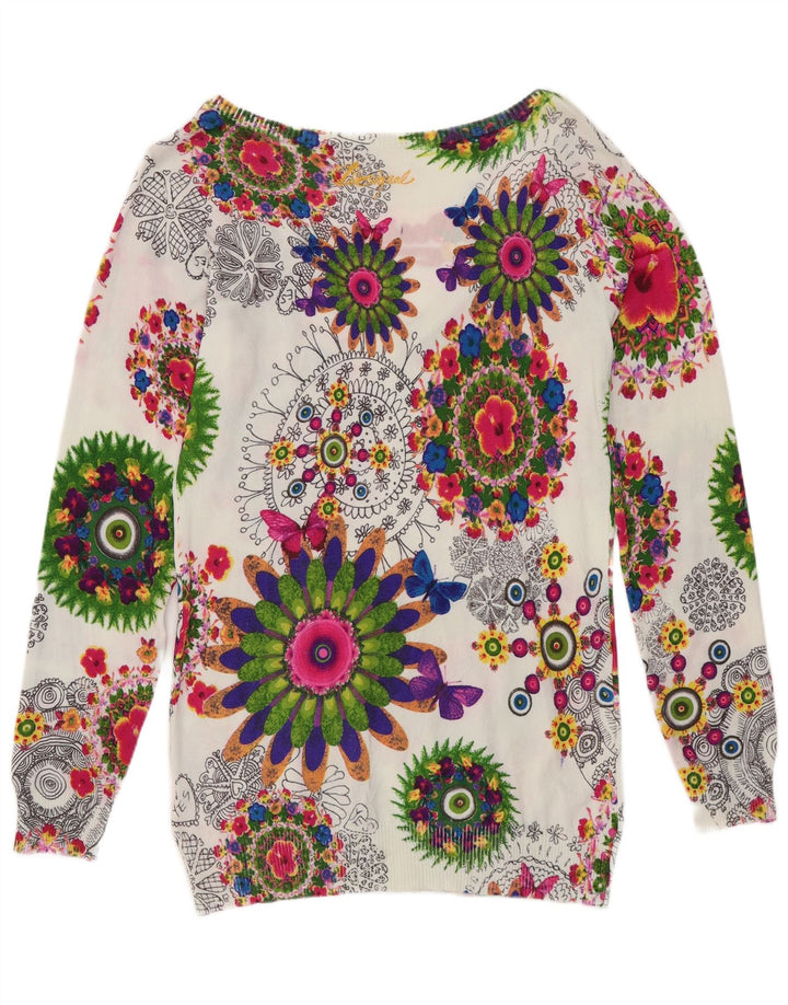 Desigual Dame V-hals Jumper Sweater UK 12 Medium Multicolored Floral